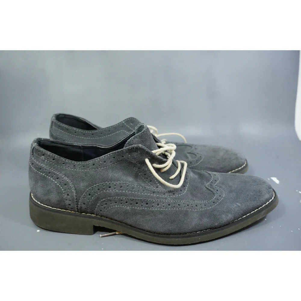 Joseph Abboud Mens 11 Gray Suede Leather Wingtip Oxford Shoes Leather Lining